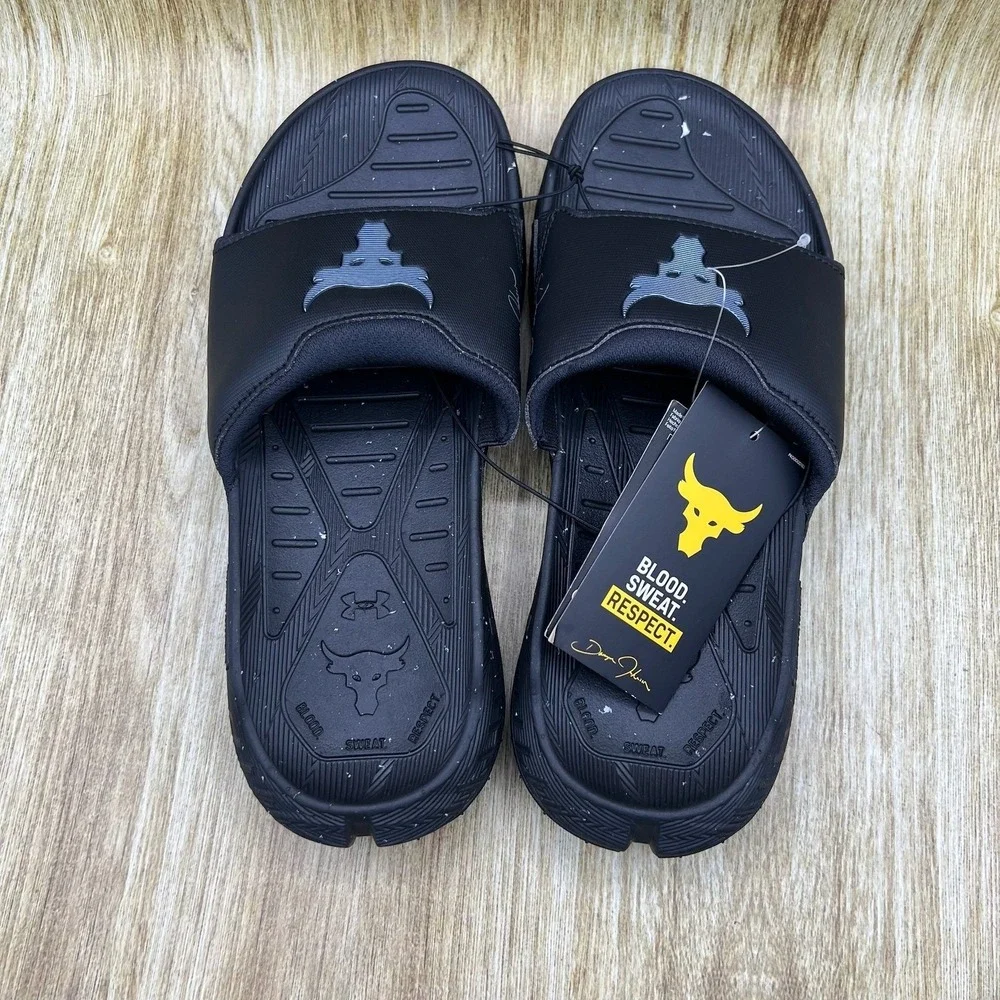 Under Armour Project Rock 3 Slide Men's Size 7 Black Brahma Bull Sandals 3026034